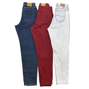 Vintage 90s Lee mom Jean Bundle (3) Light Dark Blue Burgundy Wash 12 Long lot